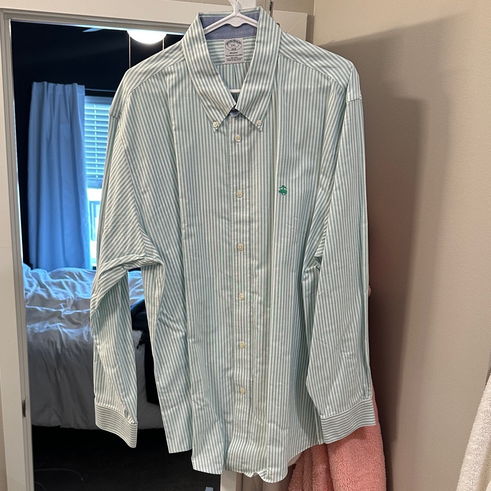 Brooks Brothers Light Green Striped Button Down Shirt